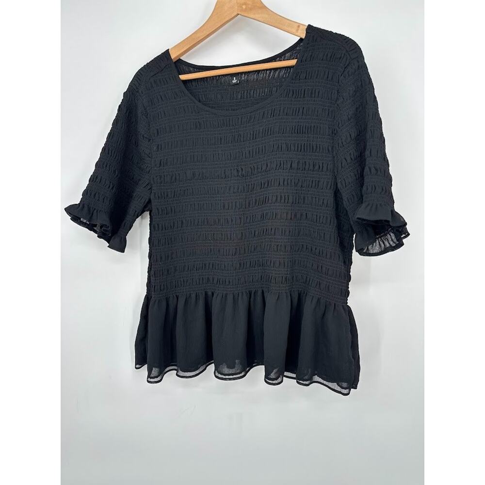Torrid Babydoll Top Womens Plus Size 2X Black Smocked Peplum Short Sleeve Whimsy - Picture 2 of 7